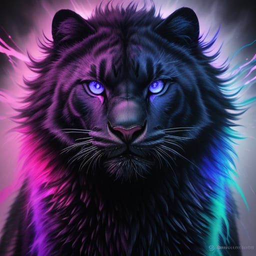 Hyperrealistic Rainbow Panther in Electric Storm