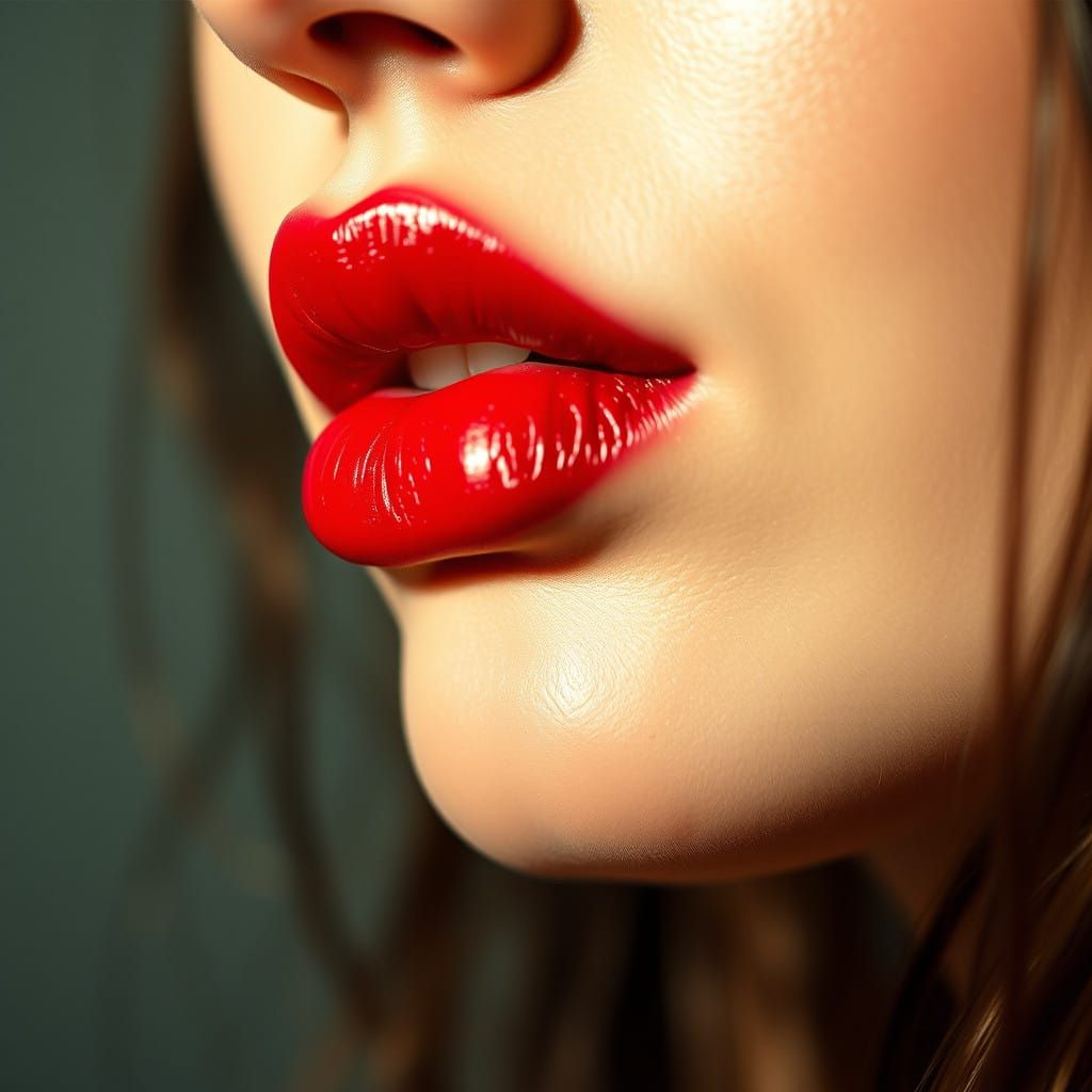 Sensual Red Lips in Intimate Close-Up
