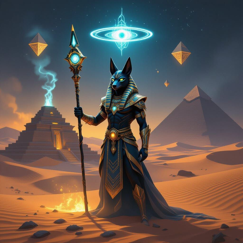 Neon Anubis Guardian Concept Art