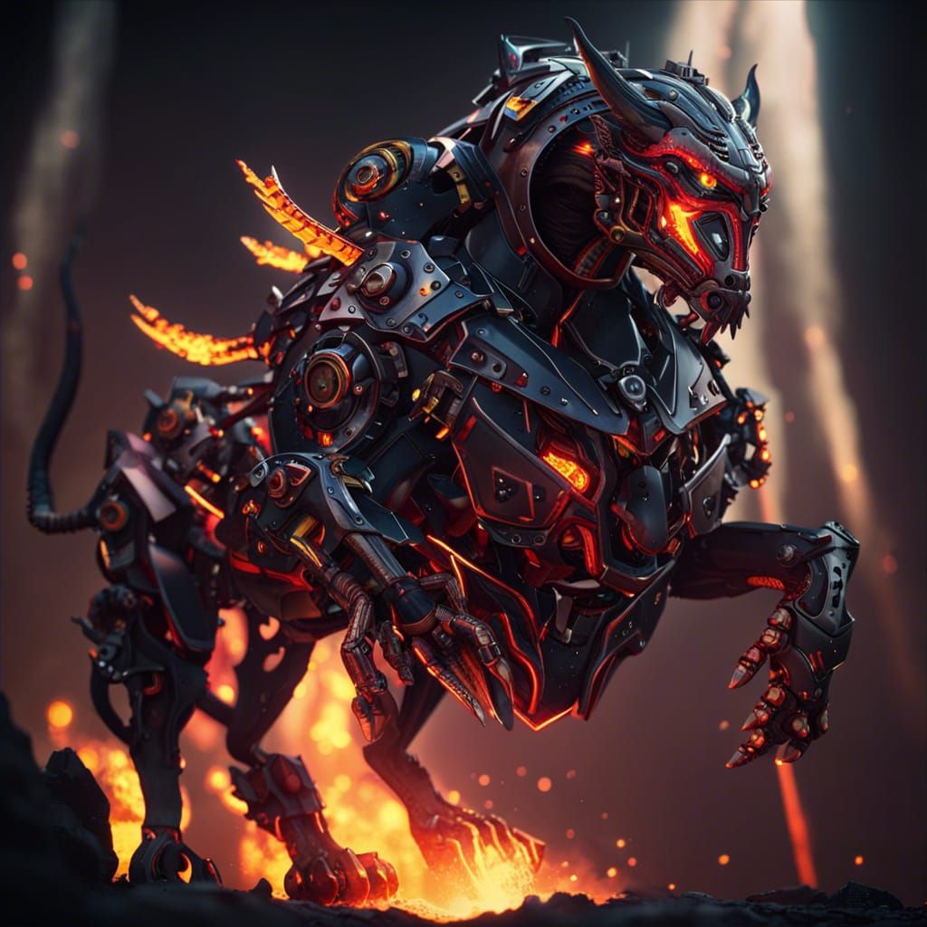 Demonic Knight Rides Cerberus in a Sci-Fi Setting