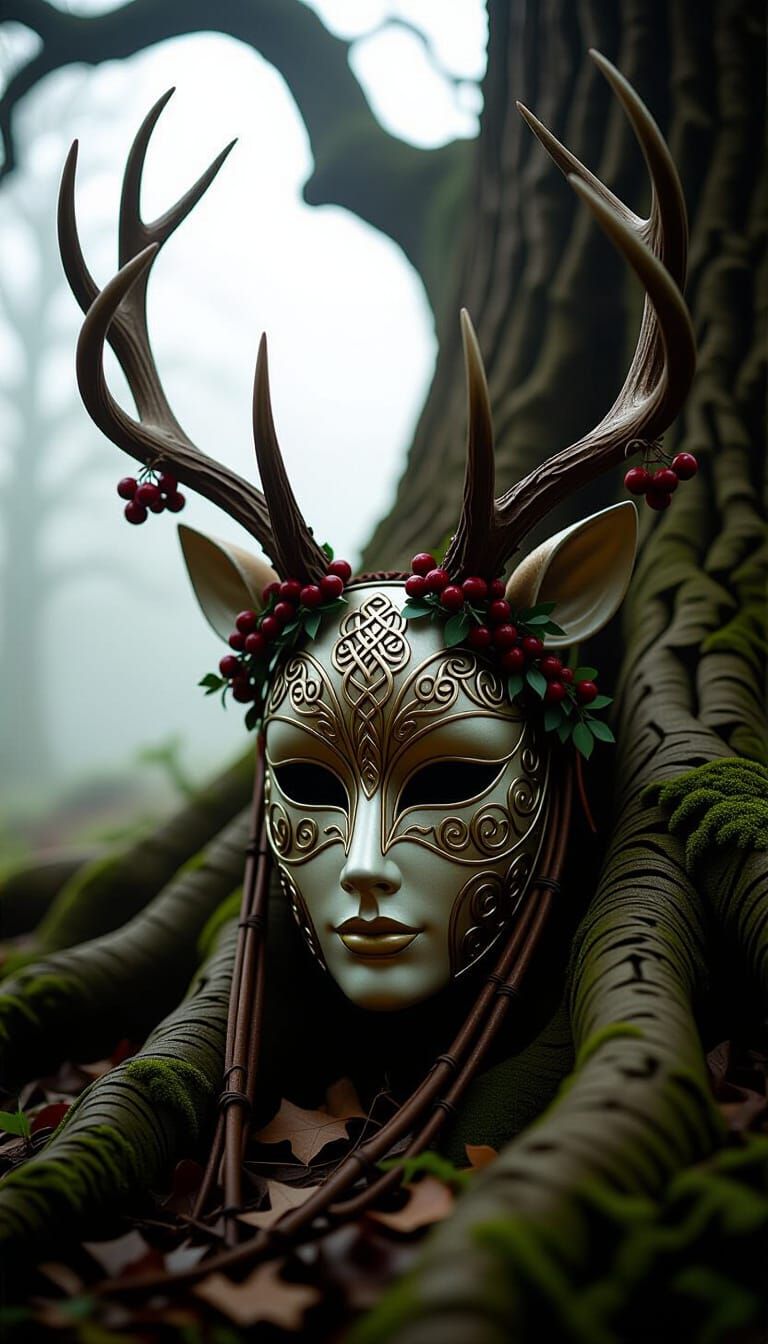 Celtic Antler Mask in Enchanted Forest