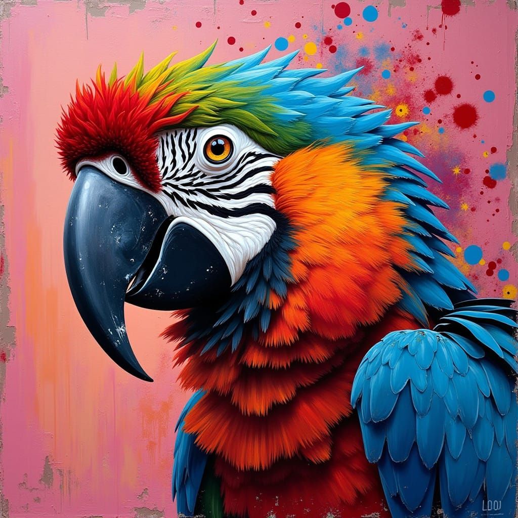 Vibrant Spix's Macaw Portrait in Street Art Style