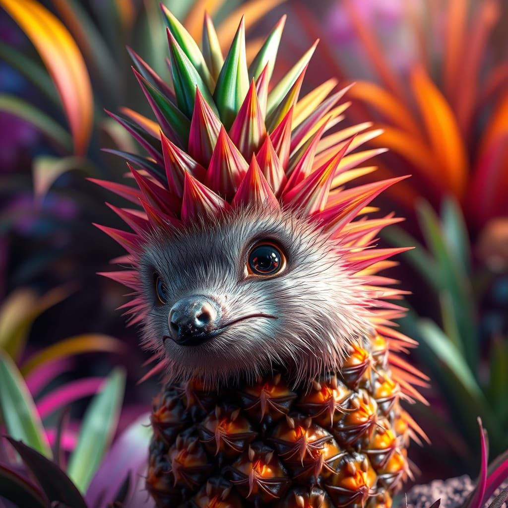 Hyperrealistic Pineapple Porcupine in a Vibrant Dreamscape