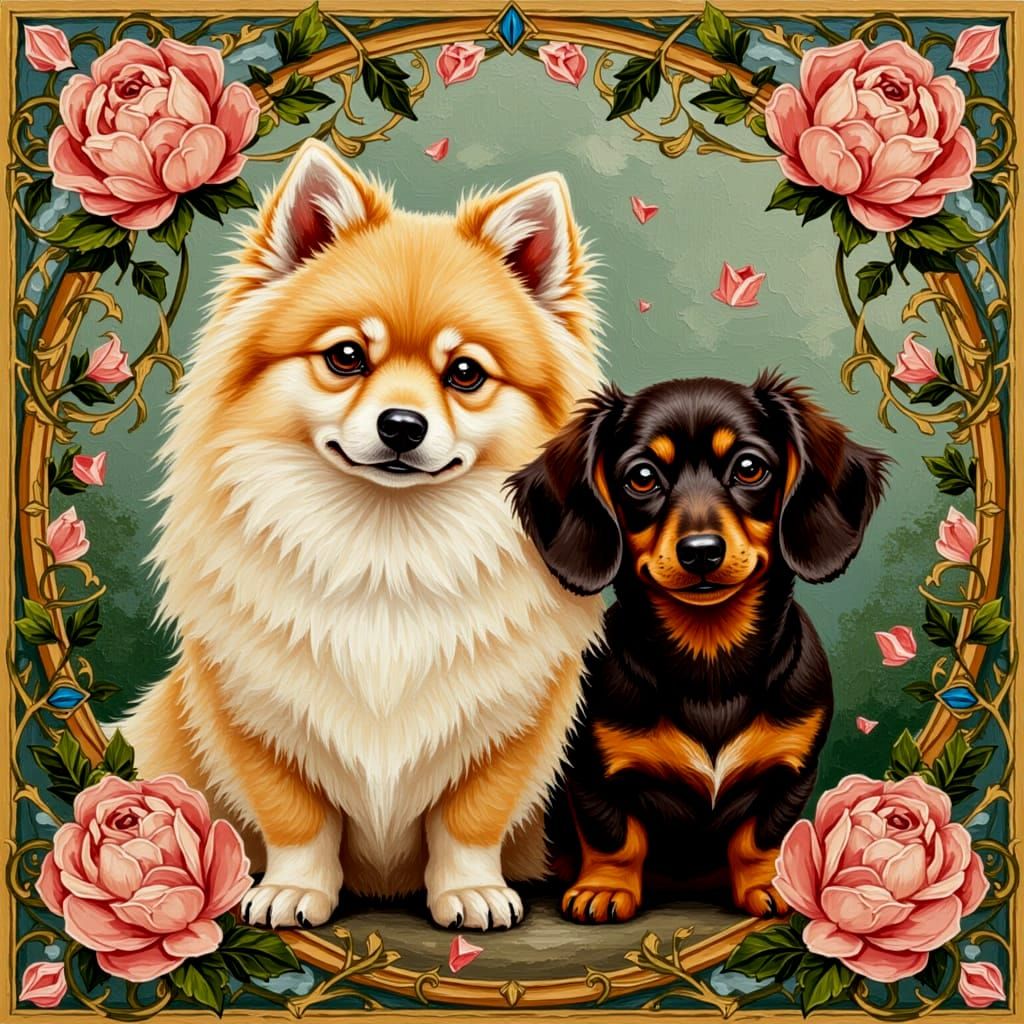 "Pomeranian Princess and Dachshund Duke"
