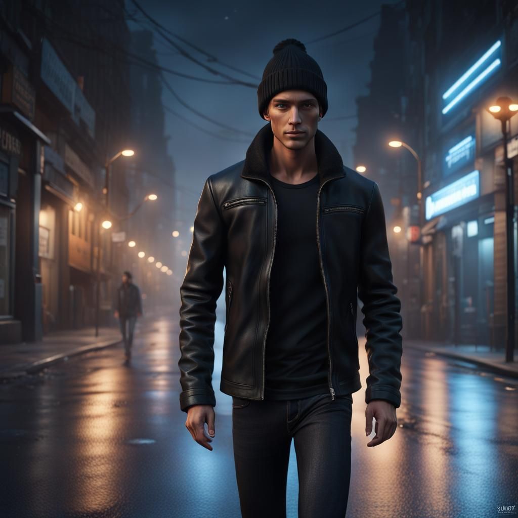 Man Walking on Lonely Street: Detailed Matte Painting