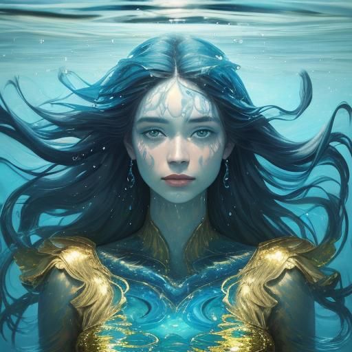 Surreal Woman Floating in Water: Oil Painting