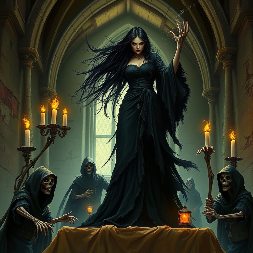Dark Sorceress on Crumbling Altar, Forgotten Cathedral