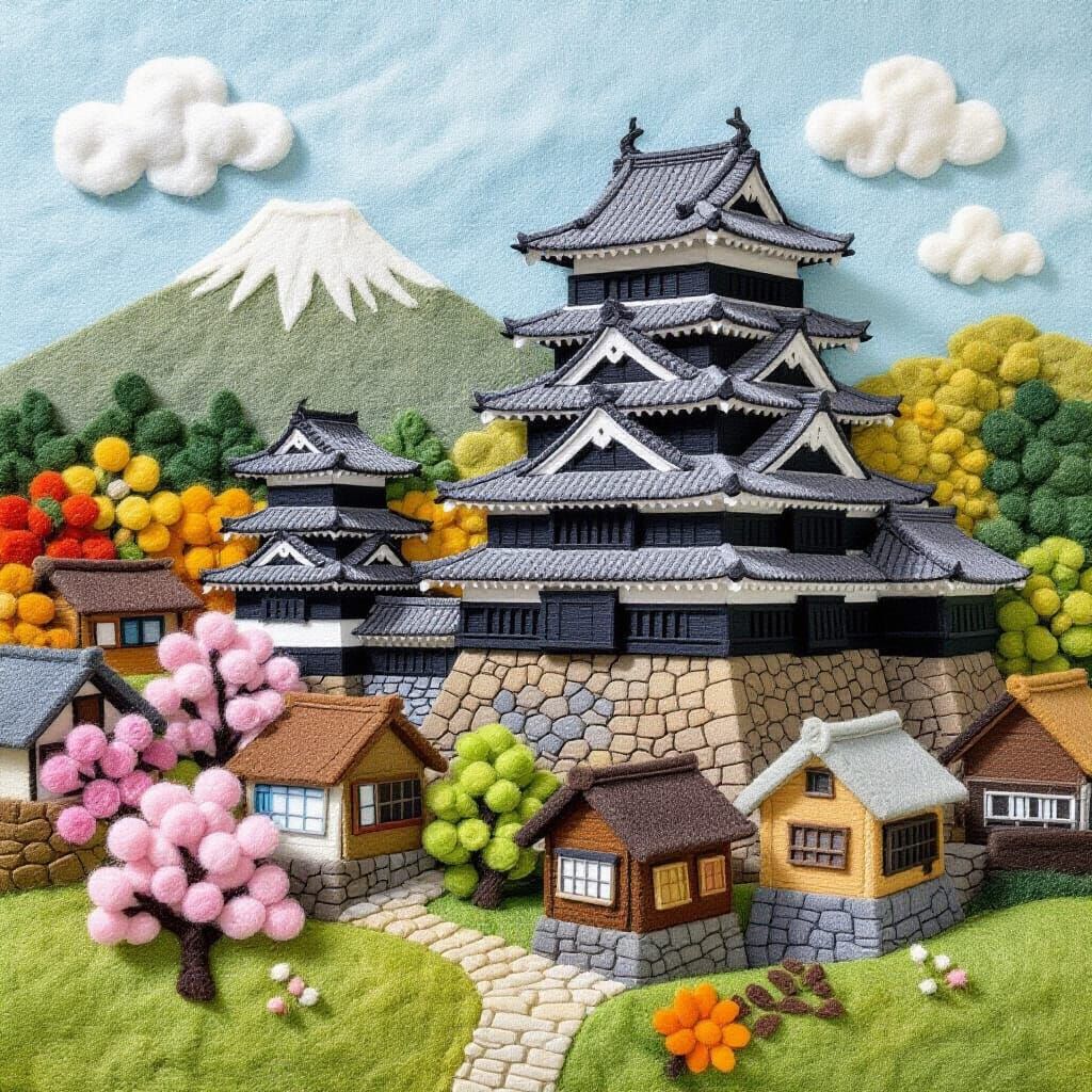 Felt Art Landscape of Japanese Castle in Tokugawa Era
