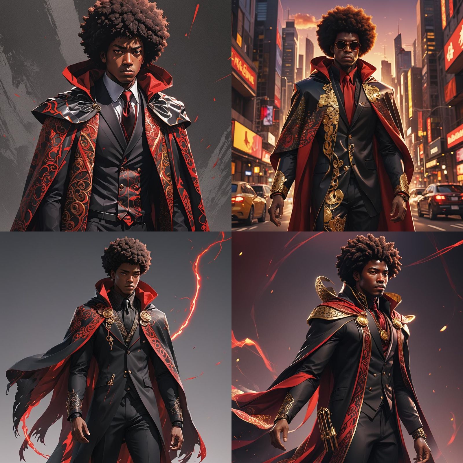 Anime-Style Black Man in Black and Red Suit