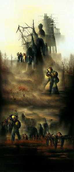 Zombie Horde Assaulting Stalinist City, Sci-Fi Art