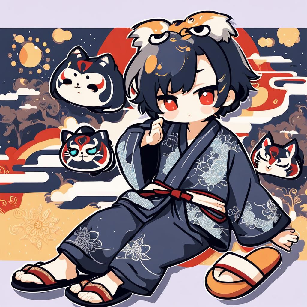 Cute Kawaii Chibi Man in Kabuki Style