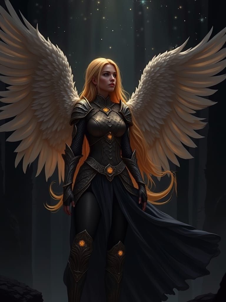 Celestial Aasimar Warrior Emerges from Dark Forest