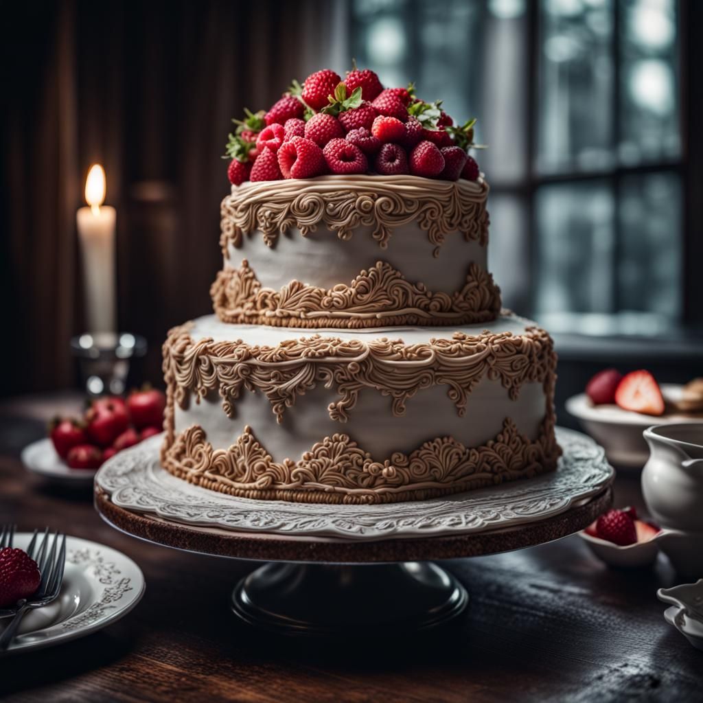 Hyperrealistic Cake with Intricate Details in Sharp Focus