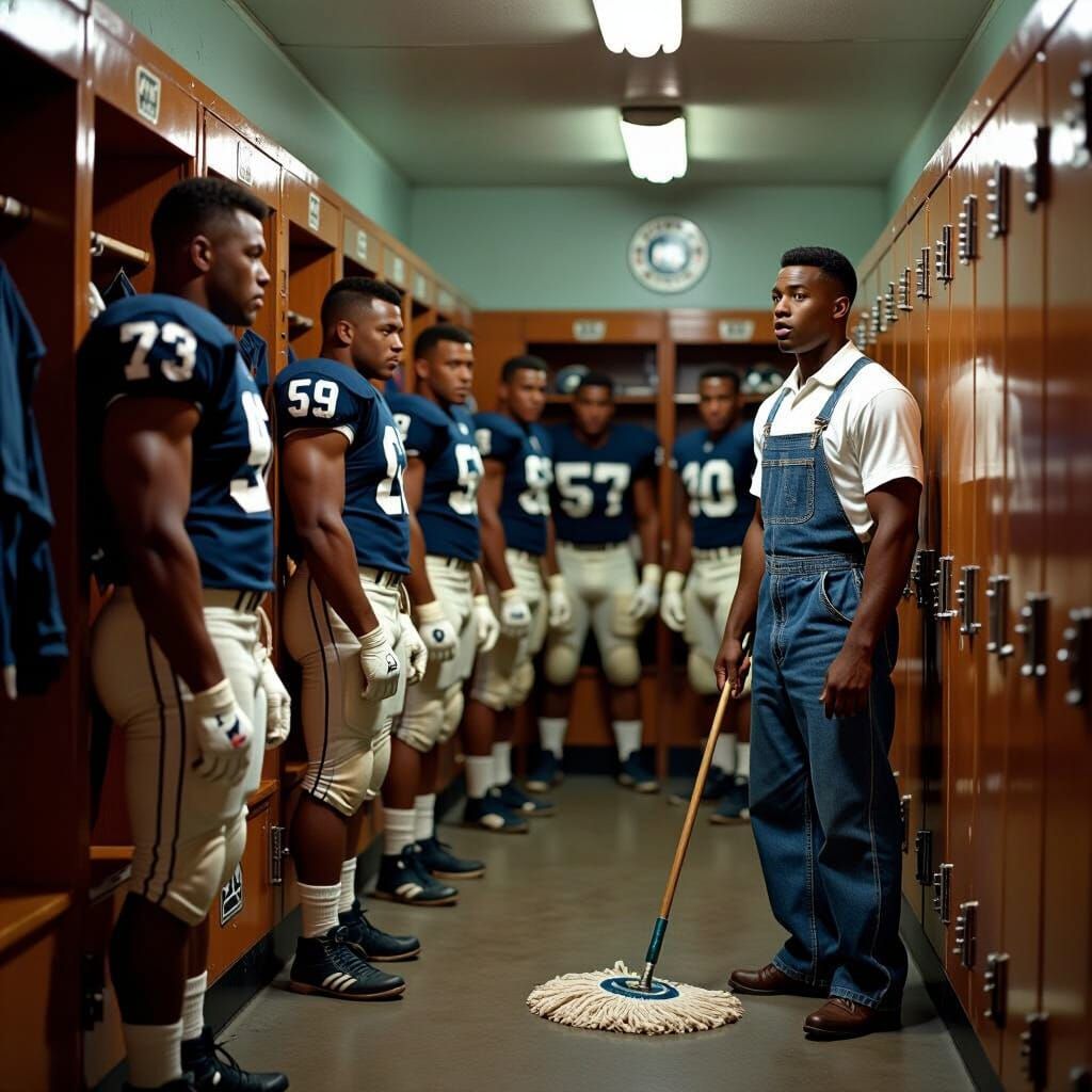 Vintage Football Locker Room: A Rockwell-esque Scene