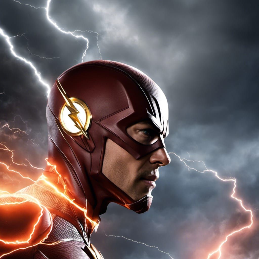 The Flash Running with Lightning Trail: Hyperrealistic Digit...