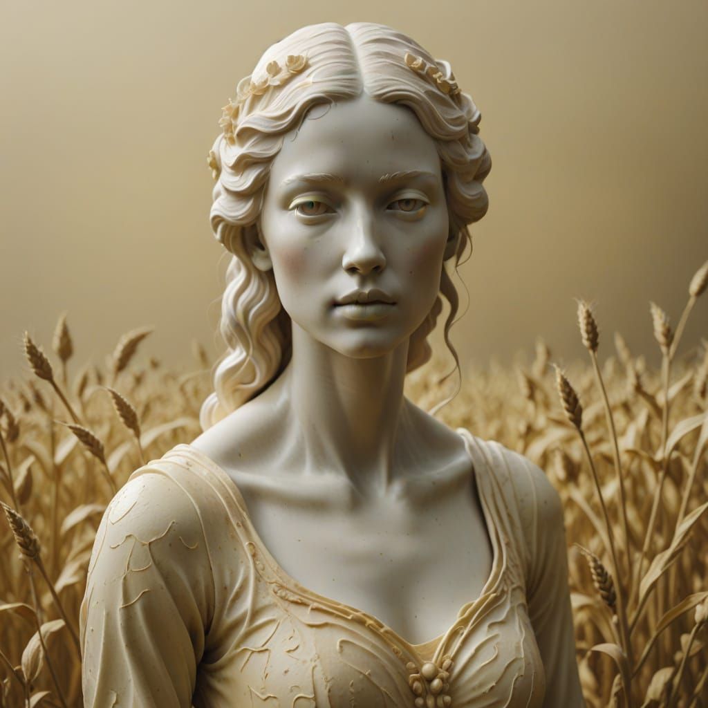 Surreal Butter Sculpture Amidst Dairy Farm Serenity