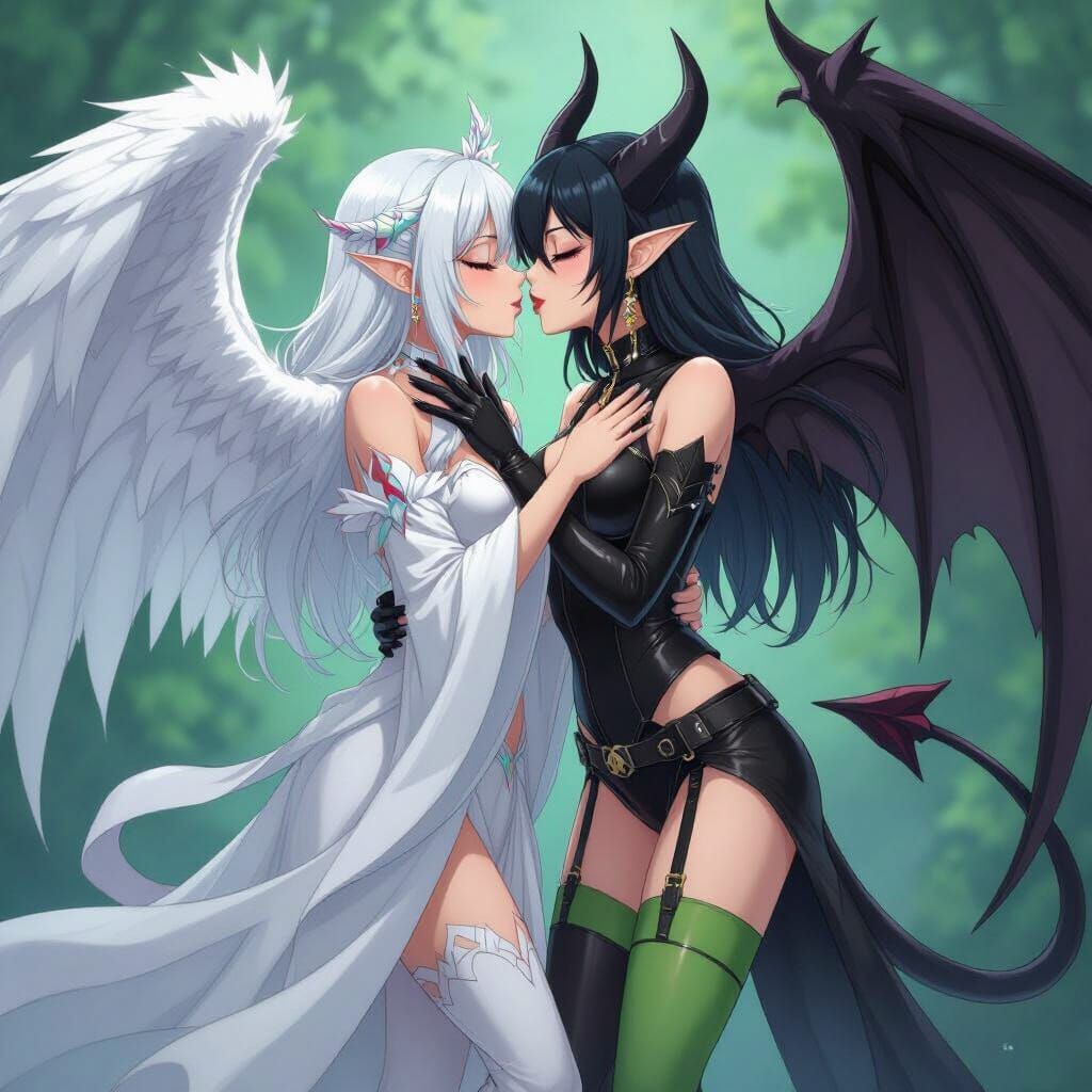 Passionate Kiss Between Angelic and Demonic Digimon