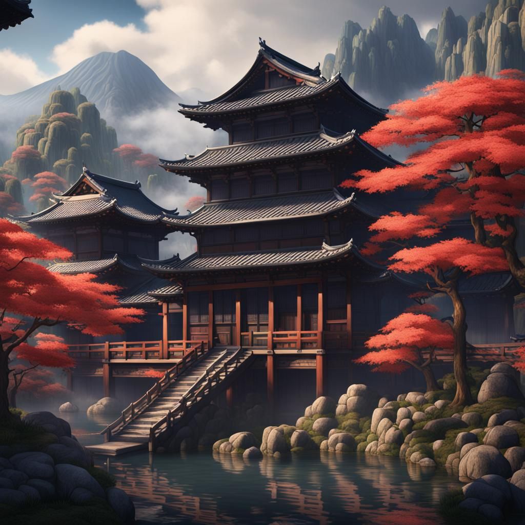 Medieval Japan Wall with Oriental Designs