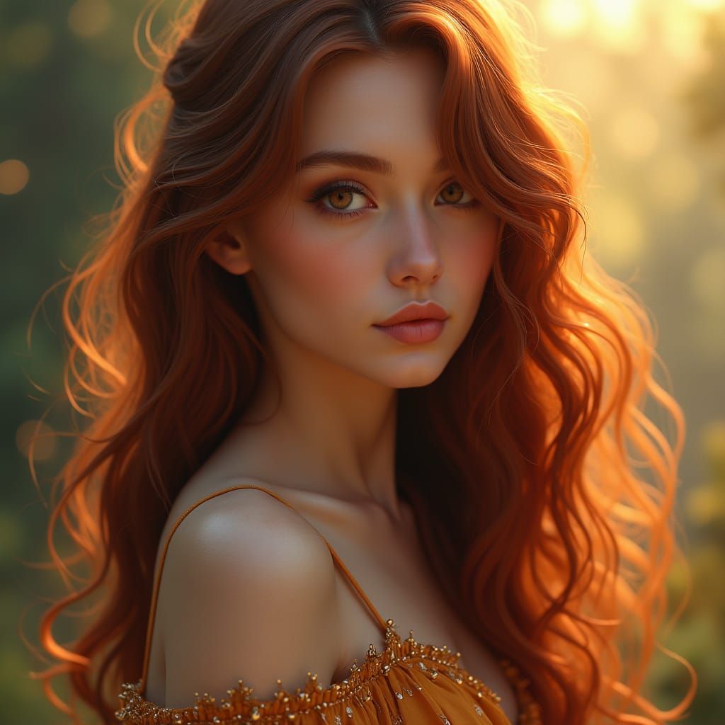 Auburn-Haired Woman Portrait in Fantasy Style