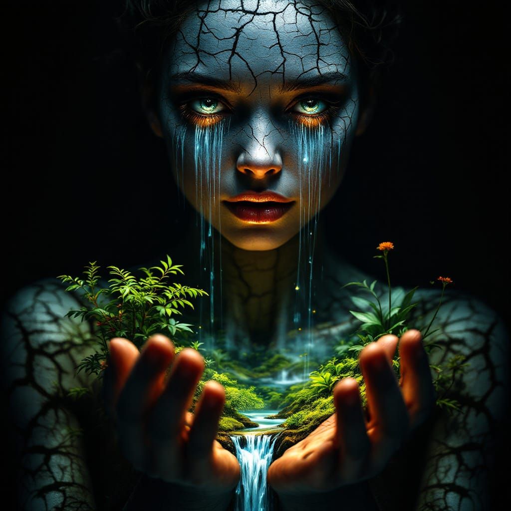 Cracked Earth Woman Crying Oasis