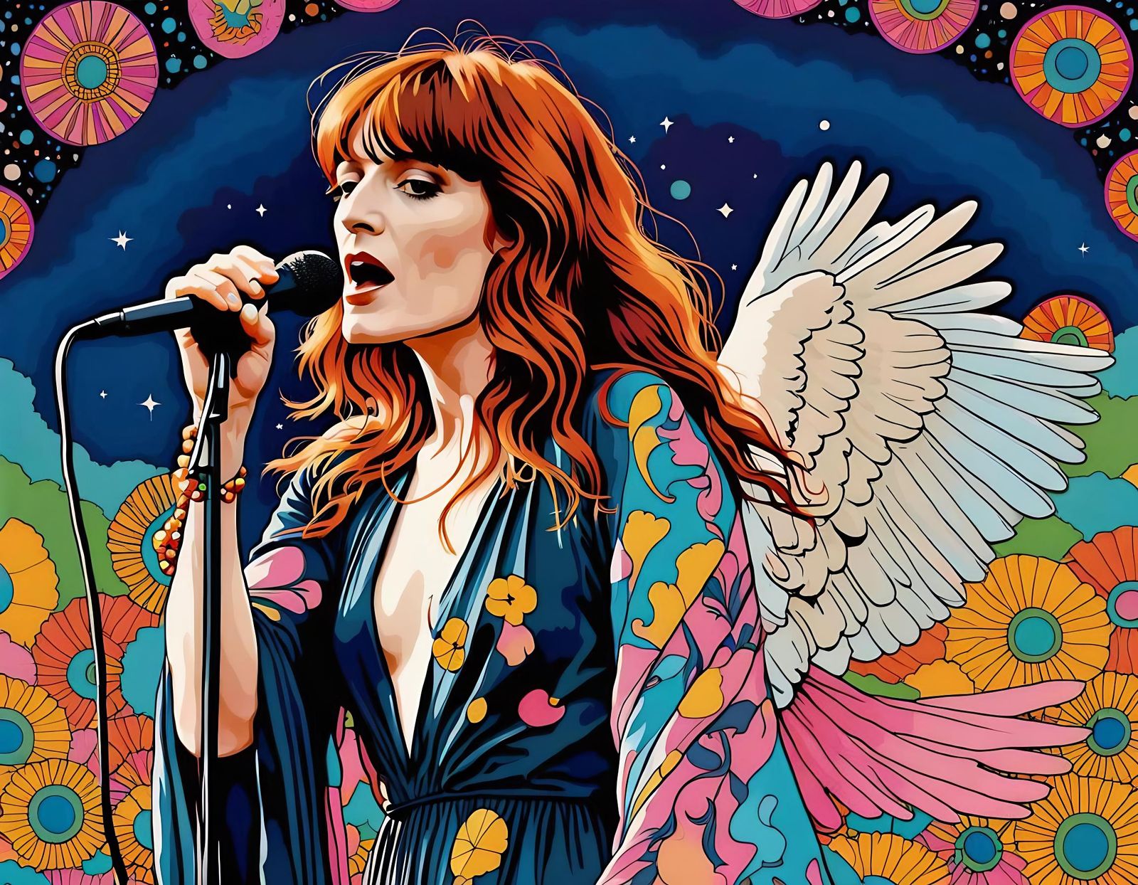 Florence Welch Sings at Woodstock in Psychedelic Art