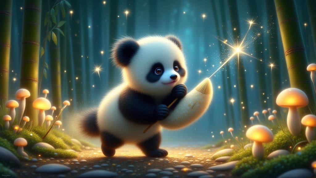 Panda Cub's Twilight Firefly Chase: Ghibli Style