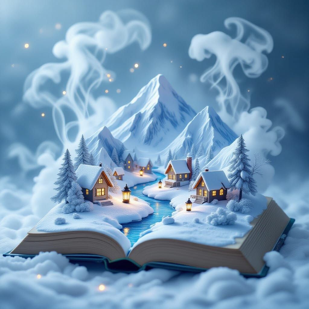 Snowy Dreamscape Spills From Open Book