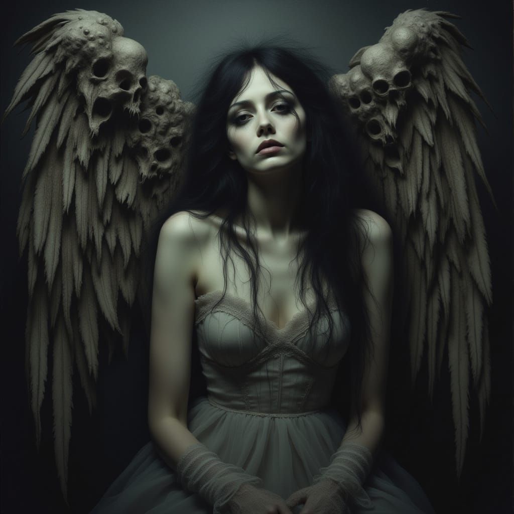 Fallen Angel Portrait in Dark Romanticism Style