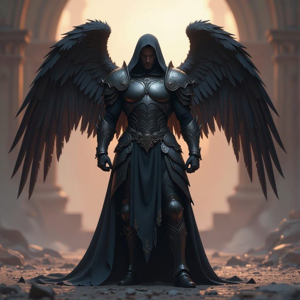 Fallen Angel in Battle-Worn Armor, Dark Fantasy Art