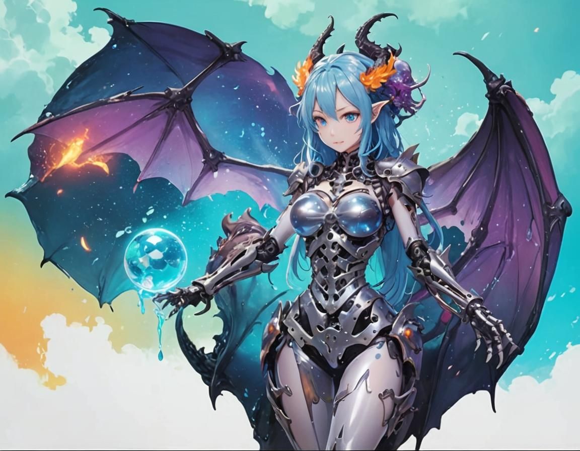 Rainbow Slime Dragon Girl with Robot Skeleton