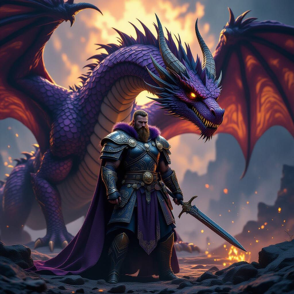 Viking Warrior with Massive Dragon in Dark Fantasy Realm