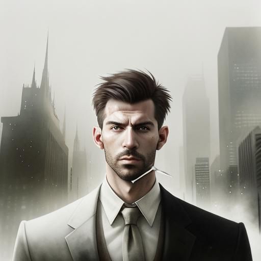 Double Exposure: Person and Dystopian Cityscape