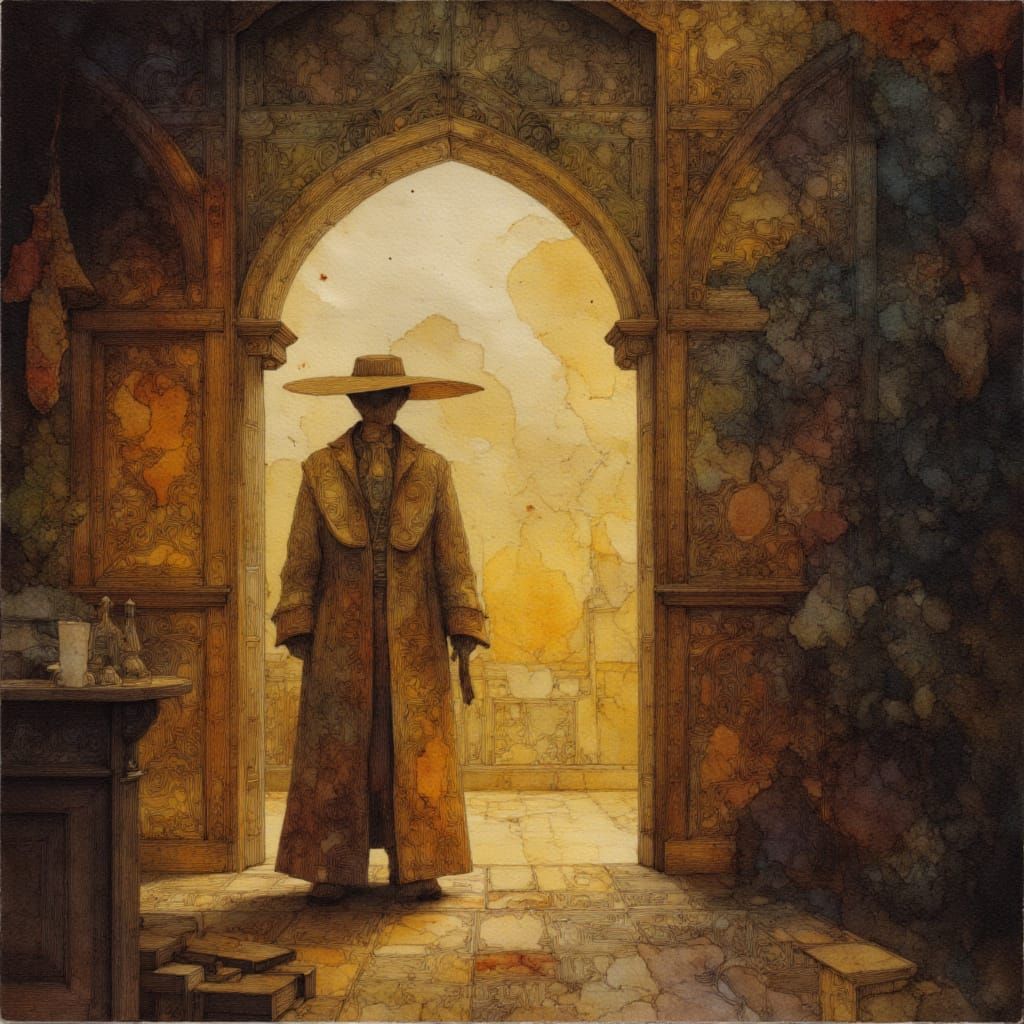 Magician's Apprentice in Mystical Library, Art Nouveau