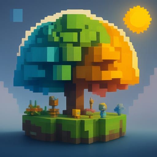 Minecraft Toys in Whimsical Landscape: Vibrant Digital Art