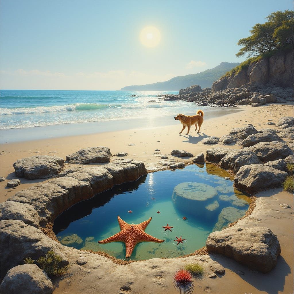 Rockpool Scene with Sunset