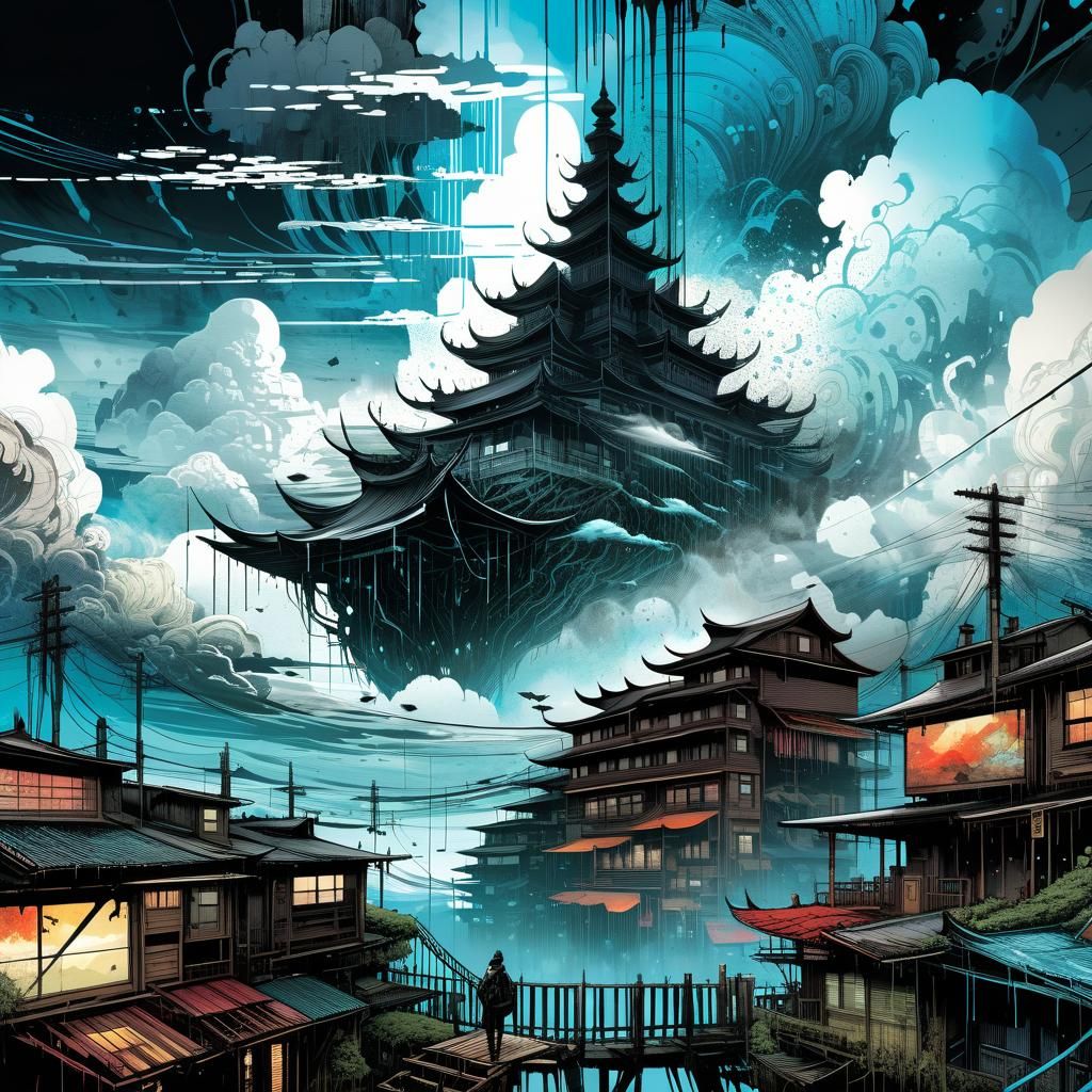 Surreal Cityscape in Neo-Victorian Watercolor Style