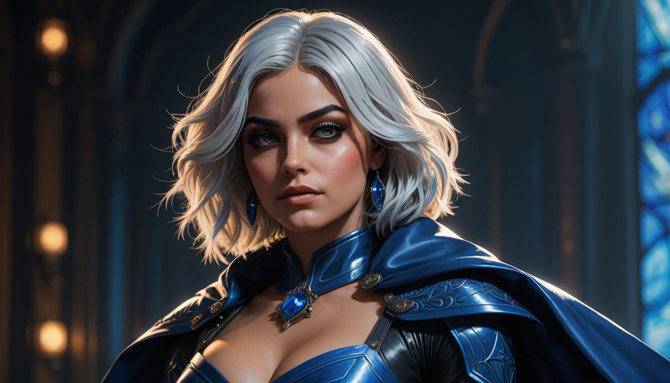 Blue Latex Goddess on Stage: A Dramatic Portrait in Triadic...