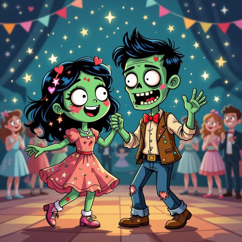 Zombie Prom Couple Dancing Among Stars