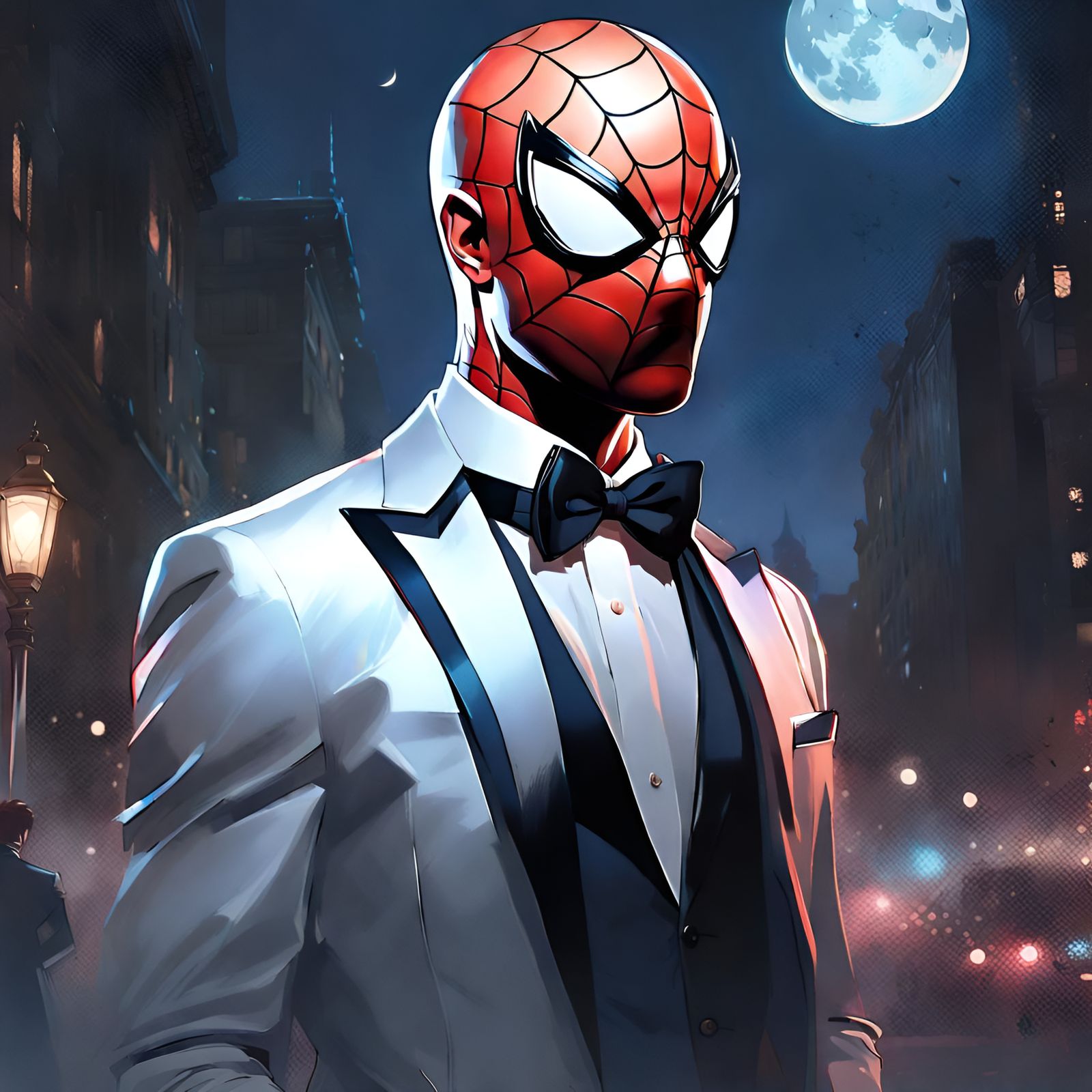 Spider-Man in Tuxedo on Moonlit Night