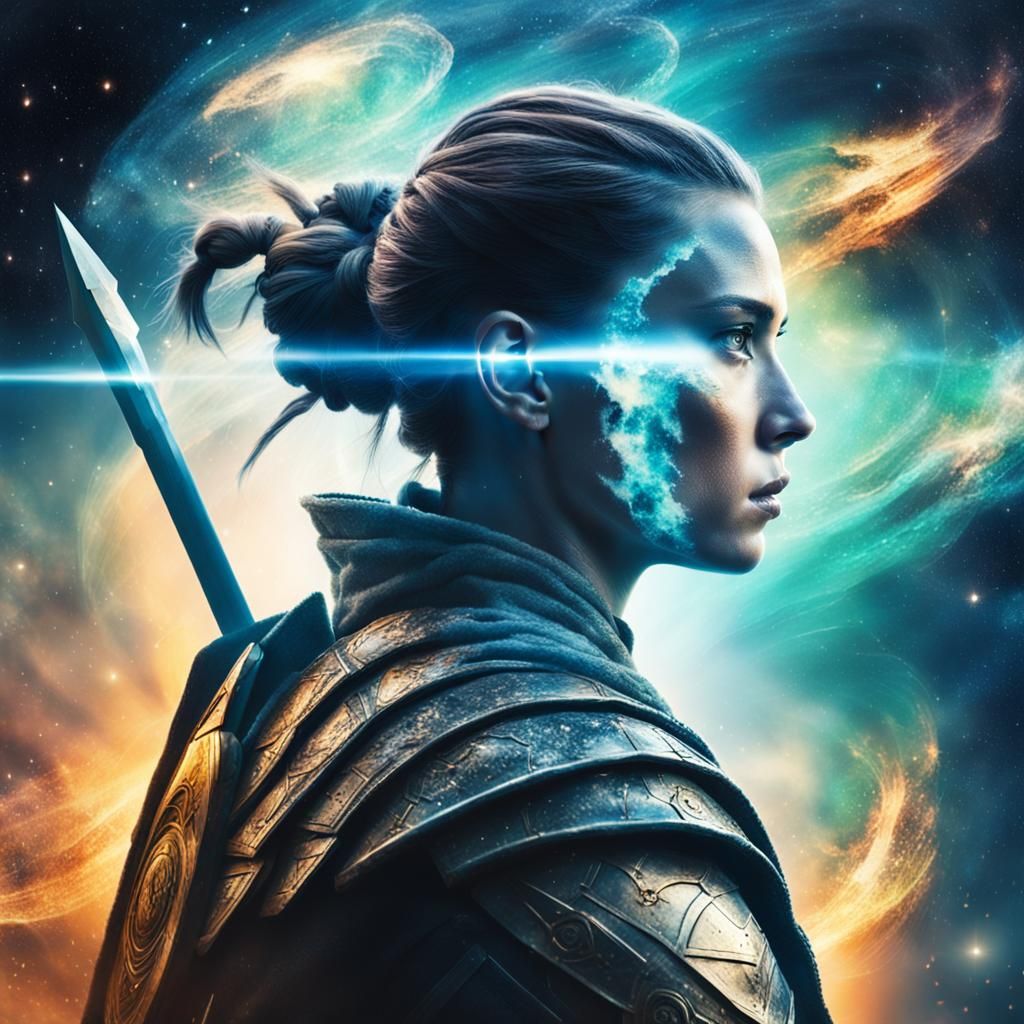 Fierce Galactic Warrior: Double Exposure Fantasy