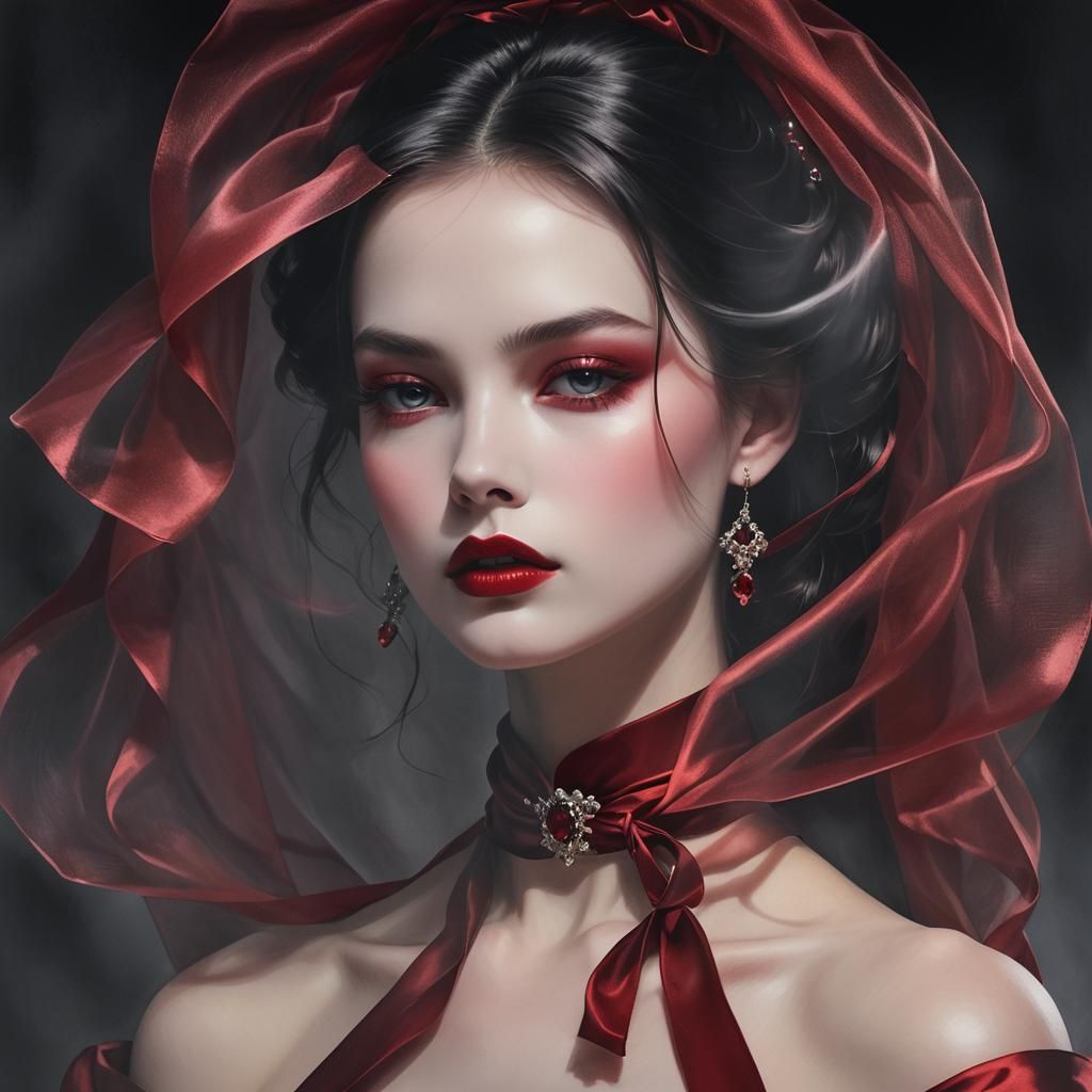 Woman in Shadows with Red Choker