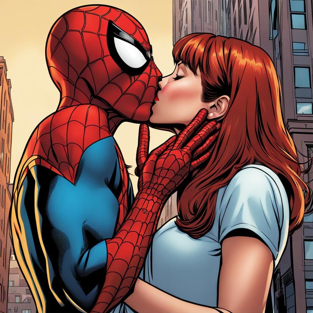 Mary Jane and Spider-Man Kiss