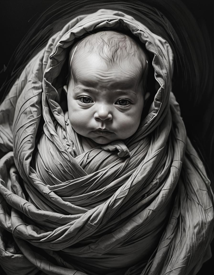 Swaddled Baby in Modern Action Painting Style