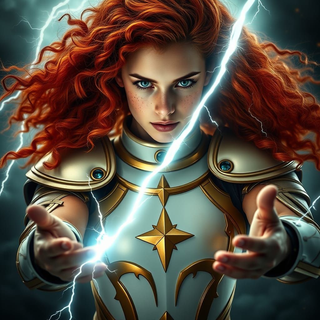 Majestic Storm Warrior in White and Gold Armor