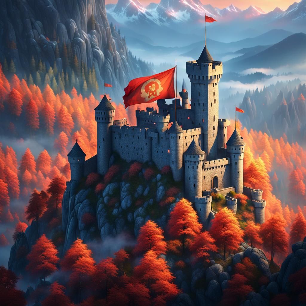 Fantasy Castle in Forest with Hyper Space Lights