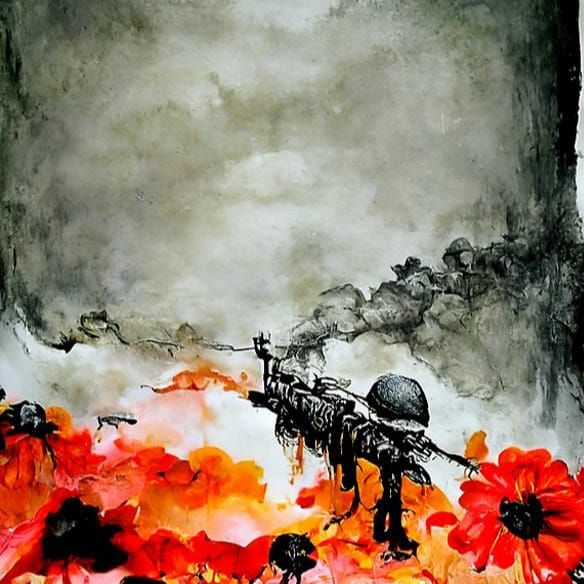 Surreal Watercolor Portrait of a Soldier's Farewell in Starl...