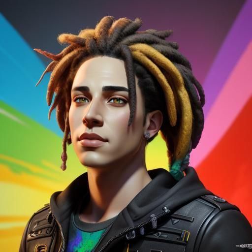 Handsome Young Man with Dreadlocks: Graffiti Art Style