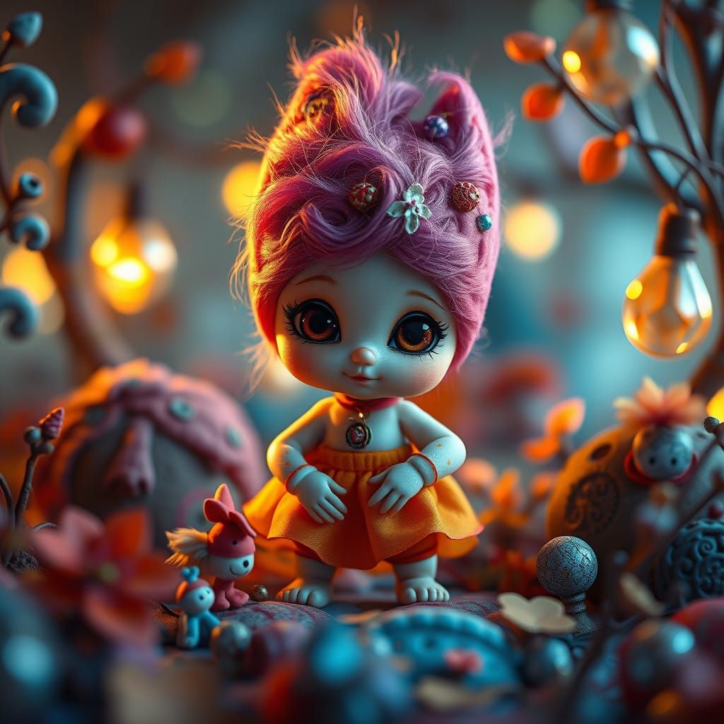 Whimsical Sprunki Doll in Dreamlike Landscape