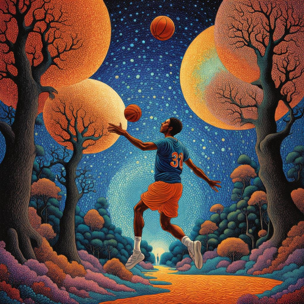 Basketball Player in Dreamlike Surrealist World