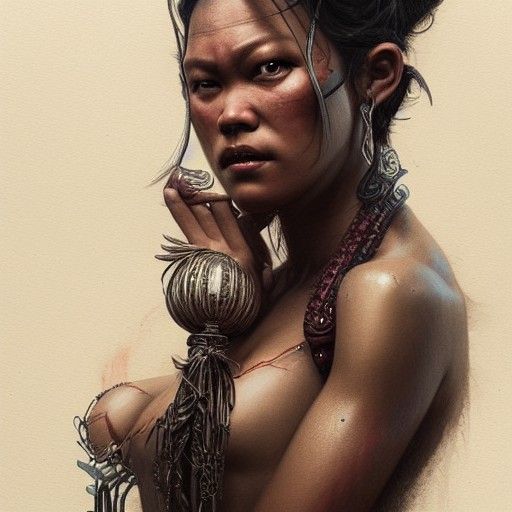 Hyperrealistic Hawaiian Goddess Mahuika in Sinister Detail